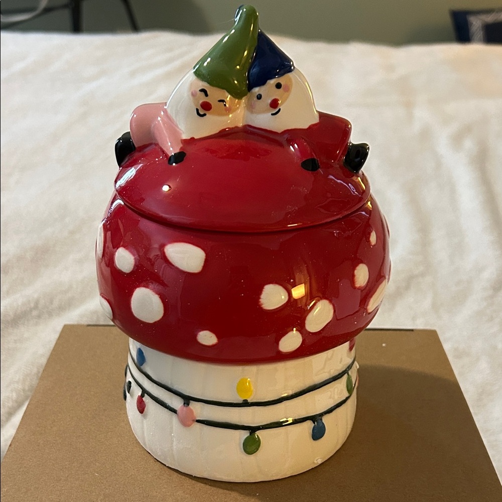 Festive Gnome, Red and White Holiday Cookie Jar